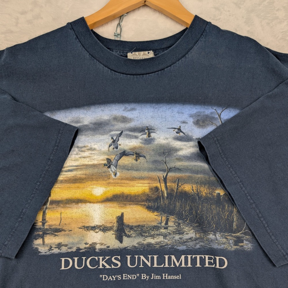 VTG Marathon T-Shirt Men's XXL Navy Days End Ducks Unlimited Wildlife Art 90s